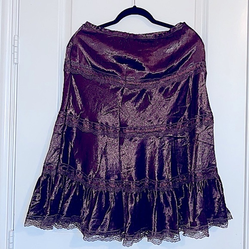 Aziz Knee Length Brown Skirt With Ribbon & Lace Design Size M - Picture 6 of 8